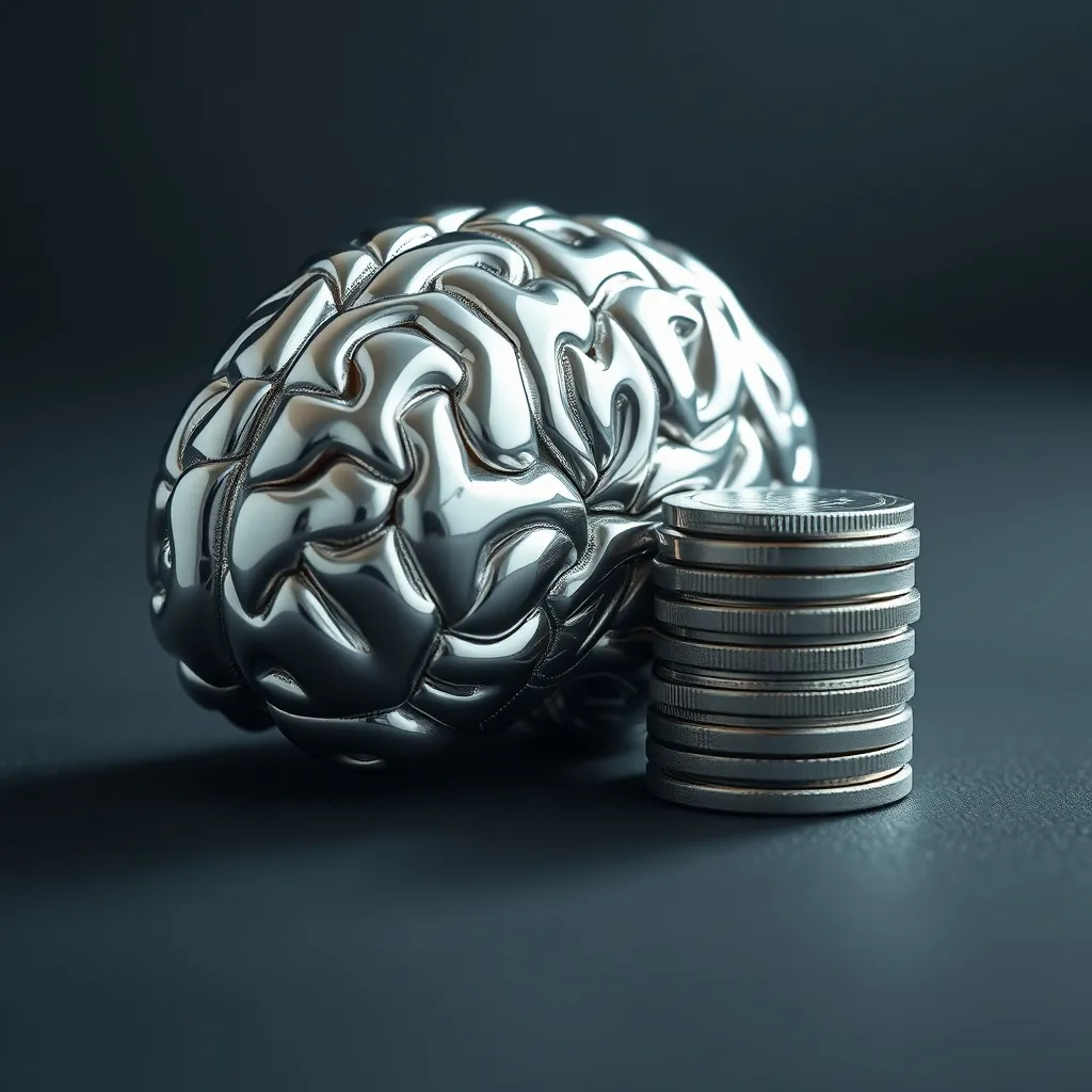A conceptual high-end photo of a chrome-colored brain model