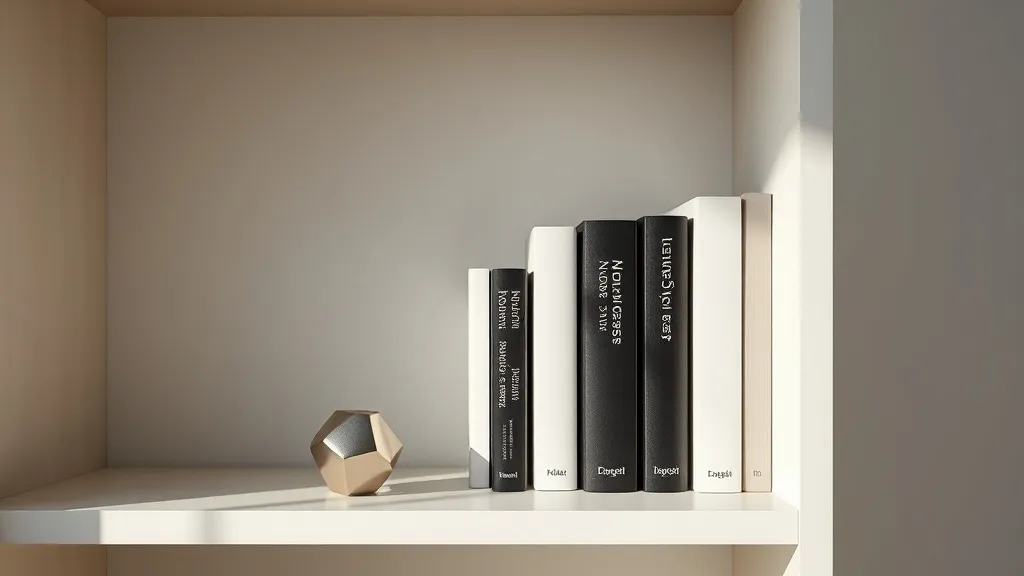 A minimalist home library shelf with few select books and a